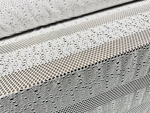 Crochet Lace Stretch Jersey Fabric, Per Metre - Fishnet Stripe - White - Picture 1 of 4