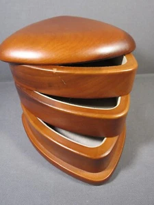 Portagioie girevole in legno 6" x 4,25" foderato in feltro 3 scomparti bigiotteria - Foto 1 di 13