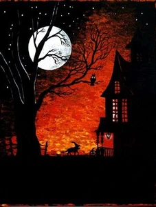 1.5x2 DOLLHOUSE MINIATURE PRINT OF PAINTING RYTA 1:12 SCALE HALLOWEEN Cat Art 🌻 - Picture 1 of 1