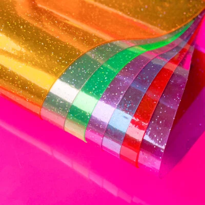 Glitter Transparent Vinyl Faux Synthetic Leather Fabric DIY Garment Bags Decor - Image 1 of 4