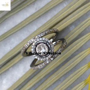 Natürlicher Pave Diamant Ring Polki Schmuck 925 Sterling Silber Unisex Ring Geschenke - Bild 1 von 5