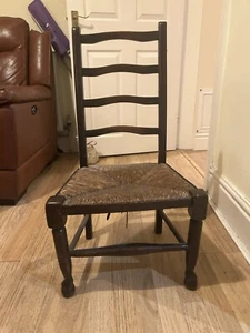 Child's Antique Chair-Pine Ladder Back w. Rush Seat - Picture 1 of 6