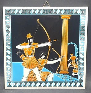Vintage 6" Ceramic Tile Odysseus And Son Telemachus Killing Penelope's Suitorsrs - Picture 1 of 2