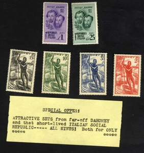 Italy Socialist SC 32-3 1944 Fascist Bandiera Brothers & 1939 Dahomey A7 MNH SET - Picture 1 of 1
