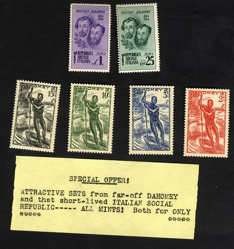 Italy Socialist SC 32-3 1944 Fascist Bandiera Brothers & 1939 Dahomey A7 MNH SET - Image 1 of 1
