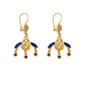 Greek Minoan Gold Bee Earrings In 18k Solid Yellow Gold, Ancient Greek Jewelry - Picture 1 of 5