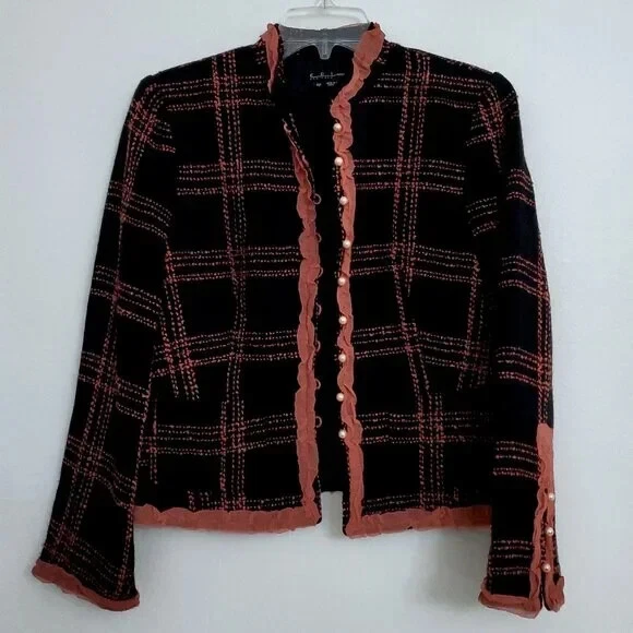 Eci Нью-Йорк шерсти шелковой смеси твидовый жемчуг кнопка викторианский блейзер - 8P - Изображение 1 из 4