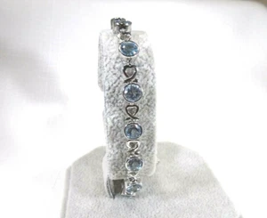 11.88ct Natural Sky Blue Topaz Solid Sterling Silver Heart Adjustable Bracelet - Imagen 1 de 10