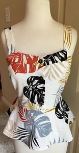 NWT Monteau Suntop S 1 1/4" straps Elastic waist back ButtonFront White Foliage - Picture 1 of 13