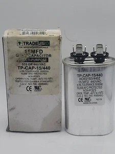 TRADEPRO (TP-CAP-15/440) 15 MFD 440 Volt Oval Single Run Capacitor (1A5) - Picture 1 of 6