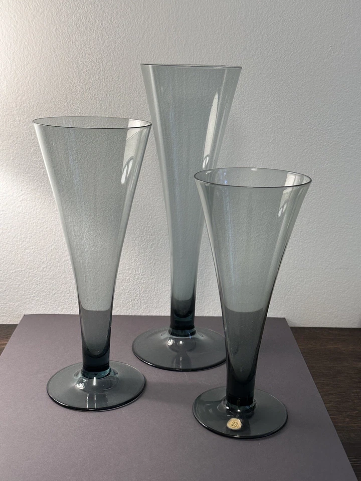 SF WMF Wilhelm Wagenfeld 3er Vasen Set turmalin Kristall 1950er Design Glas - Bild 1 von 1