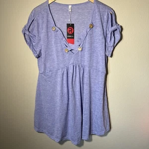 Rosegal Womens Purple Blouse 1X Vneck with Cute Buttons Shirt Pleated Bust NWT - Picture 1 of 7