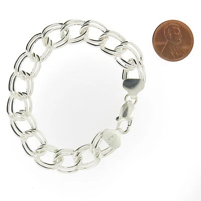 925 Пробы двойной ссылка параллело браслет с брелоками и лодыжки все размеры - Изображение 1 из 3