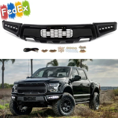 For 2015-2017 Ford F-150 F150 Raptor Style Front Bumper W/LED Lights Black Steel Foto 1 de 4
