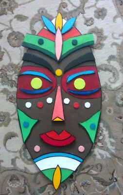 Máscara africana grande estilo 3D madera recorte arte de pared pintado a mano arte decorativo Foto 1 de 4