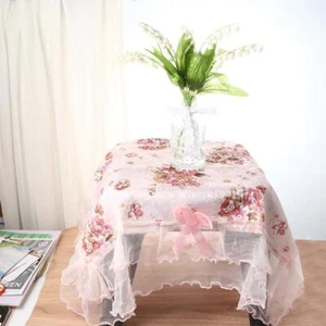 Dust-proof Decoration Pink Flower Lace Table Cloths Rectangular Table Cover - Picture 1 of 7