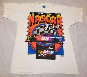 Vintage 1996 NASCAR Racing Tour Double Sided Single Stitch White T-Shirt Mens XL - Picture 1 of 10