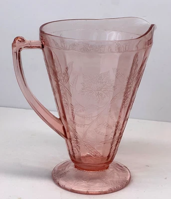 1930's VTG Pink Jeanette Poinsettia Floral PITCHER Depressiion Glass 7.5" Tall - Image 1 of 4