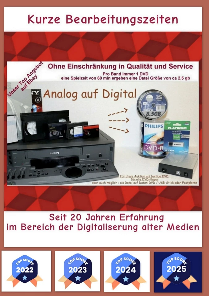 Hi8 / Hi 8 / Video 8 / Mini DV / VHS digitalisieren auf DVD bis 65 min Laufzeit - Bild 1 von 4
