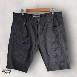 Vintage Y2K Southpole Men's Black Denim Shorts Size 36 Distressed Streetwear - Picture 1 of 4