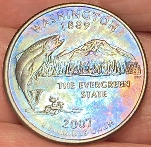 2007-D Washington State Quarter Beautiful Lustrous Rainbow Toned Coin  #38 - Picture 1 of 12