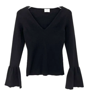 Aritzia Wilfred Merino Wool Blend Blouse Bell Sleeve Size M Black Witchy Vamp - Picture 1 of 9