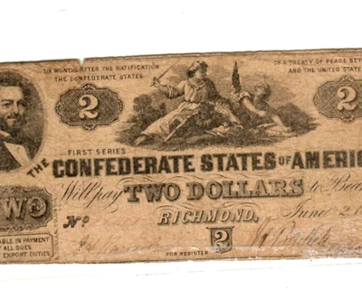 $2 "SLAYER NOTE" (CONFEDERATE) 1800'S "VIOLENT SCENE" $2 "SLAYER NOTE" NICE!!!! - Image 1 of 3
