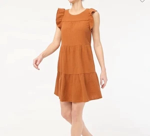 J. Crew Factory abgestuftes hauchdünnes Flatterärmel Minikleid orange braun Gr. 6 - Bild 1 von 12