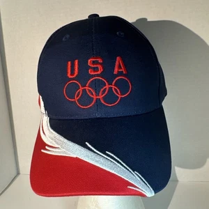 USA Olympics Strapback Cap 100% Cotton Mat Hat Patriotic Red White Blue - Picture 1 of 12