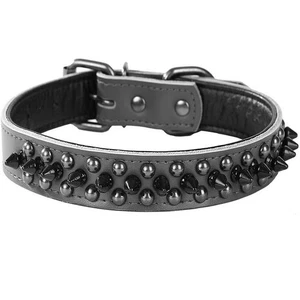 Adjustable Genuine Leather Spiked Studded Dog Collars for Small Medium Large ... - Picture 1 of 3