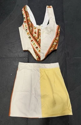 Hand Made One If A Kind Two Piece Corset And Skirt 1970s Fabric XS Hippy Flowers - Image 1 of 4