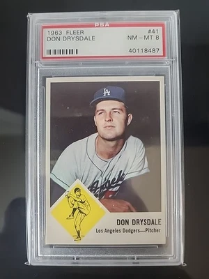 1963 Fleer Don Drysdale #41 NM-MT PSA 8 Los Angeles Dodgers - Imagem 1 de 2