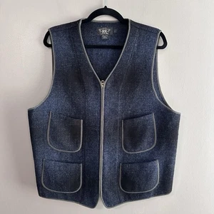 Ralph Lauren Double RL 100% Wool Blue Zip Vest Men’s Large Equestrian Americana - Picture 1 of 6