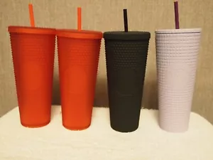 SET OF 4 2020 STARBUCKS STUDDED VENTI COLD CUPS RED BLACK PURPLE BRAND NEW !!!! - Picture 1 of 6