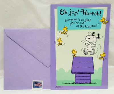 Vintage Hallmark Peanuts  - Snoopy - Out of Hospital / Get Well Soon - W/Stamp - Image 1 of 4
