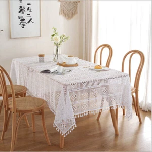 White Vintage Cotton Crochet Lace Tablecloth Dining Table Cover Wedding Decor - Picture 1 of 34
