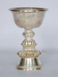 Finely Hand Carved Tibetan Buddhism Silver Ritual Butter Lamp from Patan, Nepal - Picture 1 of 7