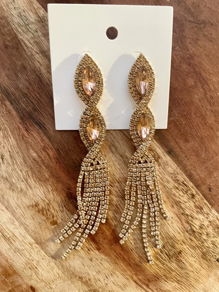 Pendientes de borla de diamantes de imitación de oro rosa marrón Foto 1 de 1