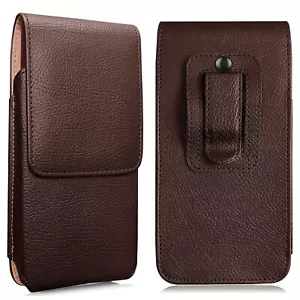 Brown Vertical Leather Holster Belt Clip Case Cover For Apple iPhone 15 Plus - Picture 1 of 14
