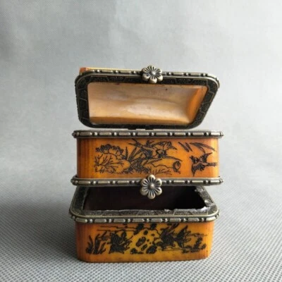 Старый китайский бык ручной работы цветок узор ювелирная шкатулка - Изображение 1 из 4