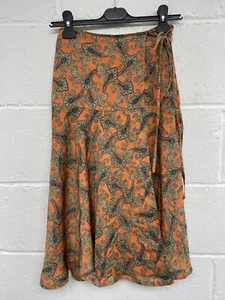 Mango Orange Paisley Print Knee Length Wrap Skirt XS PWB2003042 - Picture 1 of 4