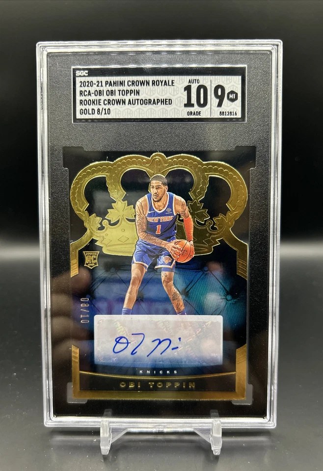 2020-21 Panini Crown Royale Obi Toppin Rookie Auto Gold /10 SSP SGC 9 MINT - Image 1 of 2