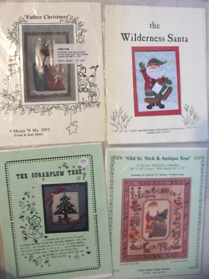 4 SANTA QUILT CROSS STITCH PROJECT PATTERNS Father Christmas Antique toys tree - Image 1 of 4