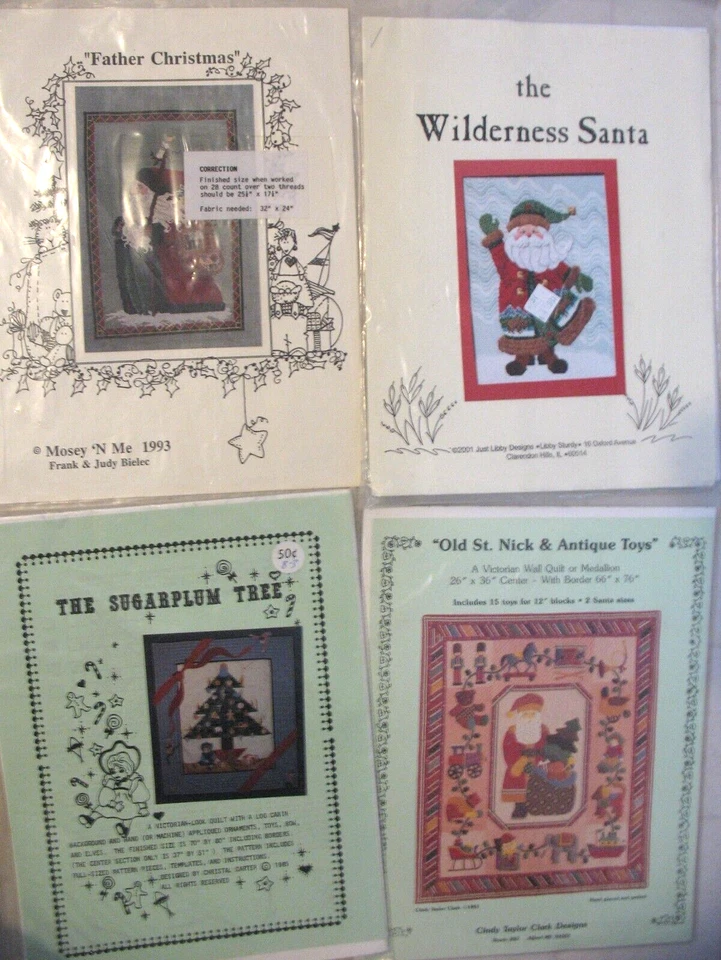 4 SANTA QUILT CROSS STITCH PROJECT PATTERNS Father Christmas Antique toys tree - Image 1 of 4