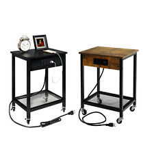 TC-HOMENY Mobile Side End Table Set of 2 with Power Station Nightstand Shelf 