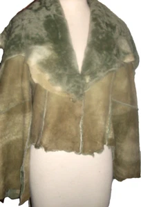 CHAQUETA MUJER VINTAGE AÑOS 90 FOXRUN PIEL DE CORDERO GENUINA VERDE ENORME CHAL CUELLO M - Imagen 1 de 14