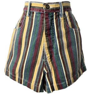 Vintage 90s Express Jean Shorts 11 12 High Rise Multi Stripe Denim Retro USA Y2K - Picture 1 of 8