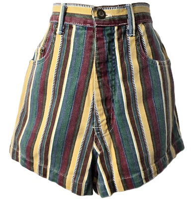 Pantalones Cortos Vaqueros Express Vintage Años 90 11 12 Tiro Alto Multi Rayas Denim Retro EE. UU. Y2K Foto 1 de 4