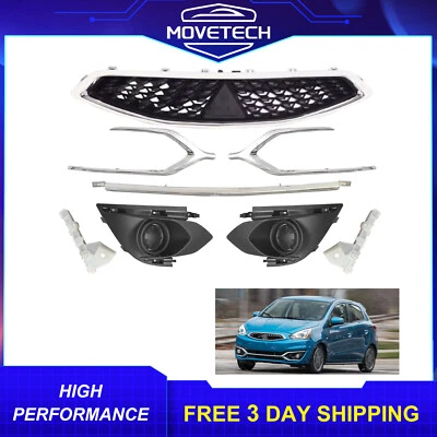 Front Grille+Bumper Trim+Fog Lamp Bezel For 17-20 Mitsubishi Mirage Hatchback - Image 1 of 4