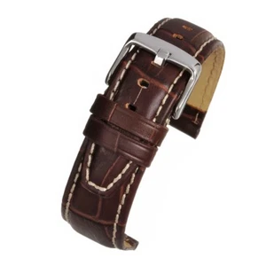 Leder Uhrenarmband (18, 20 oder 22 mm), braun mit weißen Nähten. - Bild 1 von 1